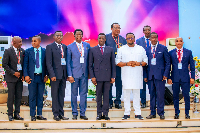 Elvis Afriyie-Ankrah in a photograph with some of the senior men of God