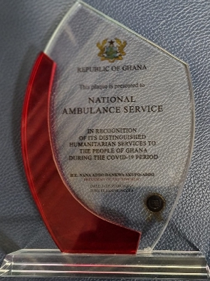 Plaque received by the National Ambulance Service