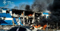 Ukraine's state emergency services posted pictures of the attack on a dairy factory in Kyiv region