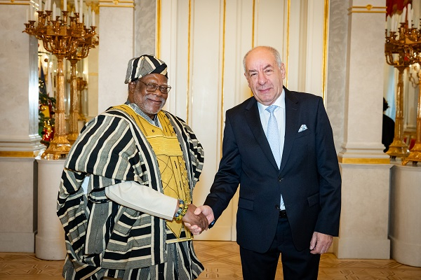 Ghana's Ambassador to Hungary, Dr Kwame Ampofo (L) and President Tamás Sulyok (R)