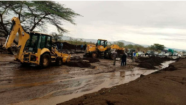 A section of the flooded Narok/Maai Mahiu road at Suswa area in Kenya on March 25,2023