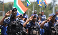 South African police officers during the integrated law enforcement parade
