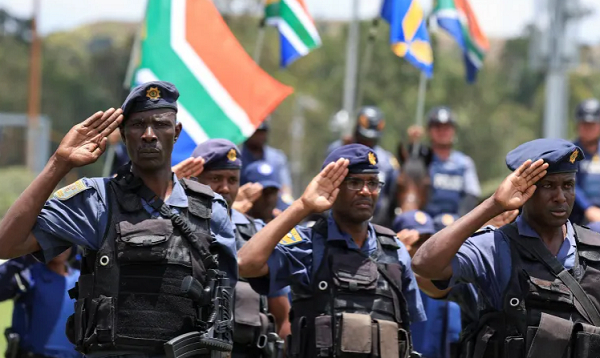 South African police officers during the integrated law enforcement parade