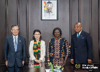 Ablakwa (R) with some Japanese carmakers and Vice President Prof Opoku-Agyemang (2nd L)
