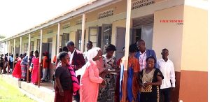 Bwema Seed Secondary School Parents at one of the new blocks after attending an emergency meeting