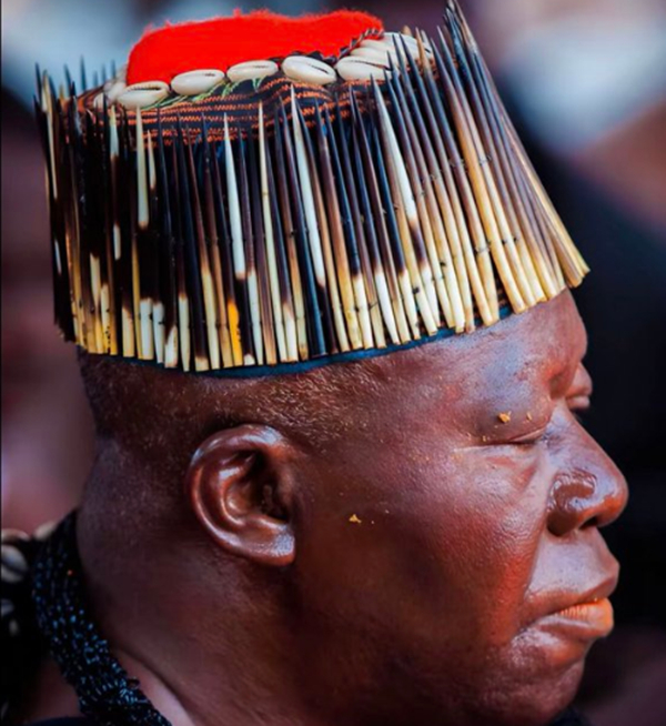 The sacred porcupine crown worn by Otumfuo Osei Tutu II during the late Asantehemaa's funeral