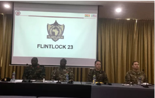 American and African colonels in a meeting over Exercise Flintlock 2023