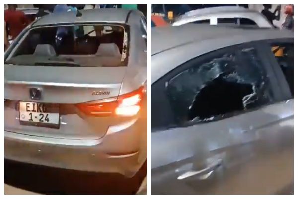 Parts of the vehicle appeared heavily vandalized, indicating the severity of the attack