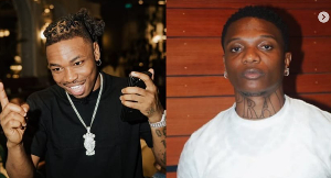 A picture collage of Mayorkun (L) and Wizkid (R)