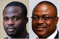 Manasseh Awuni (L) has claimed that Ernest Akore (R), a suspect in the SML, has a US passport