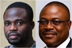 Manasseh Awuni (L) has claimed that Ernest Akore (R), a suspect in the SML, has a US passport