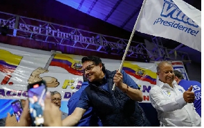 Villavicencio greets supporters at a rally in Quito, Ecuador, on August 9, 2023