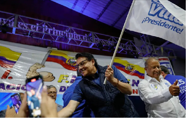 Villavicencio greets supporters at a rally in Quito, Ecuador, on August 9, 2023