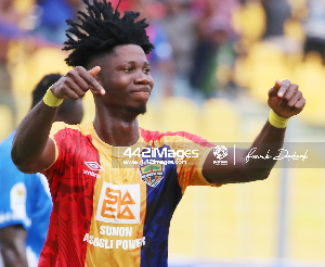 Hearts of Oak defender, Konadu Yiadom celebrating a goal