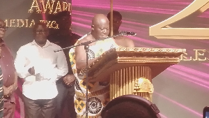 Otumfuo Osei Tutu II speaking at the GJA Awards and dinner night