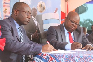 GFA Chief - Kwesi Nyantakyi during the signing of the contract with First Capital Plus Bank