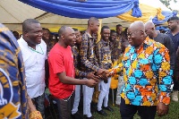 President Akufo-Addo exchanging pleasantries with students of KUMACA when he visited last Saturday