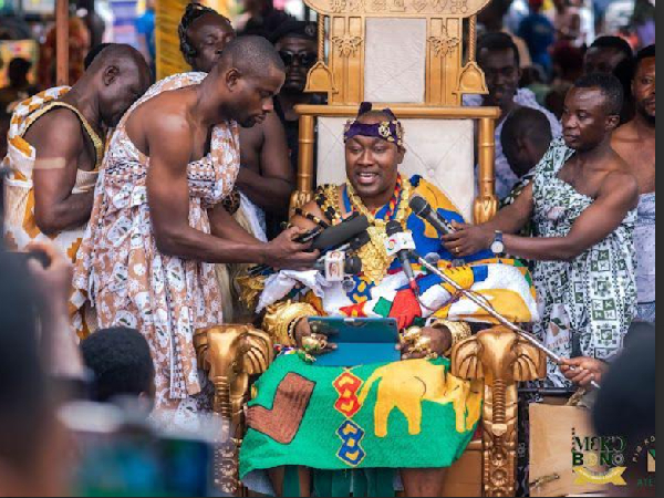 Paramount Chief of the Atebubu Traditional Area, Ohempon Dr. Yeboah Asiamah is seen speaking