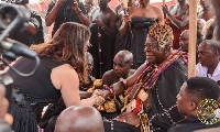 Director of the Fowler Museum, Dr Silvia Forni greets Otumfuo