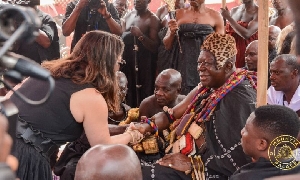 Director of the Fowler Museum, Dr Silvia Forni greets Otumfuo