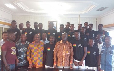 Sports Minister Nii Lante Vanderpuye with the Beach soccer team and officials