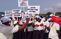 Some workers of the Tema Shipyard displaying placards during May Day