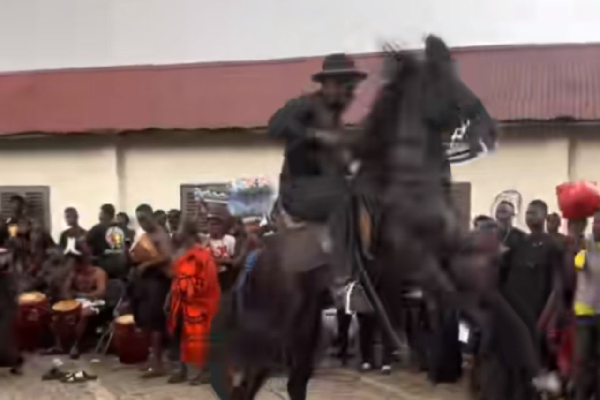 A black horse moves to adowa drums at Manhyia Palace