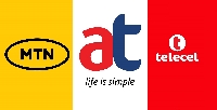 Logos of Ghana' major telecom operators - MTN, AirtelTigo and Telecel