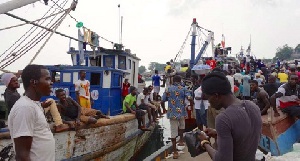 Some fishermen at the Bosumtwi-Sam Fishing harbour