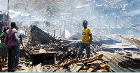 The fire appears to have been put out but smouldering ruins remain