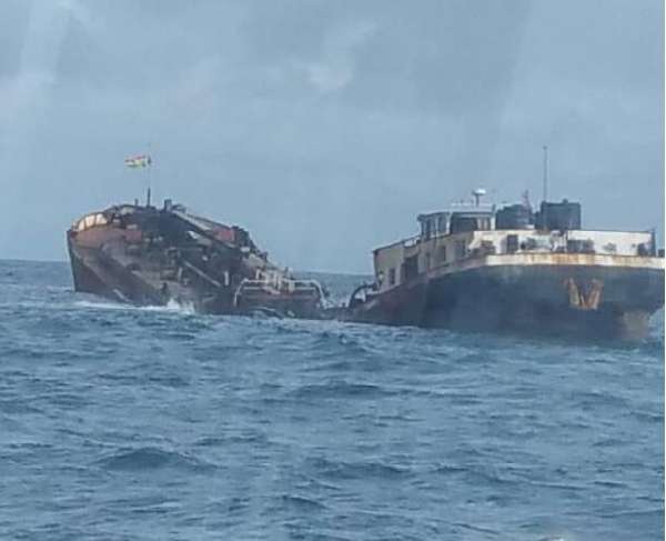 The oil tanker vessel carrying 1,200 tonnes of light crude oil split into two on May 24, 2018