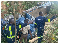 The truck, which was carrying three personnel, veered off the road while descending the Aseseso hill