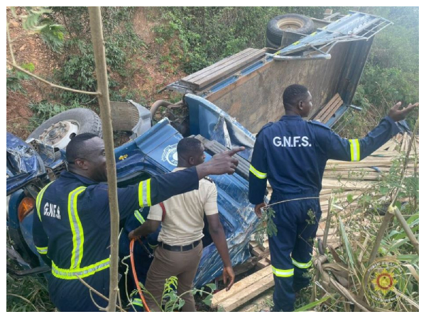The truck, which was carrying three personnel, veered off the road while descending the Aseseso hill