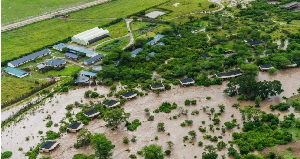 A flooded JW Marriott Masai Mara Lodge in Kenya submerged in water on May 1, 2024