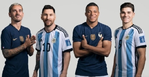 L-R Griezmann, Messi, Mbappe, Alvarez