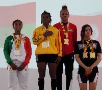 Winnifred Ntumi [Yellow] with some of the athletes on the podium