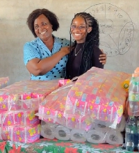 Hagar Brobbey (right) with Headmistress of Odumase Primary School Mrs Georgina Ankomah