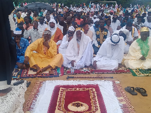 Muslims in Ellembelle gather at Kangbumli Islamic School Park to pray for Ghana