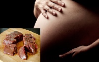Consuming food substances like liver that have high vitamin A content during pregnancy is risky.