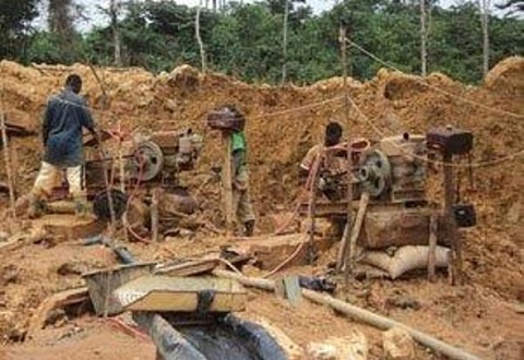 Some Galamsey operators at a mining site
