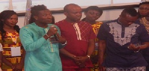 Black Stars captain, Asamoah Gyan giving his appreciation message after receiving his award