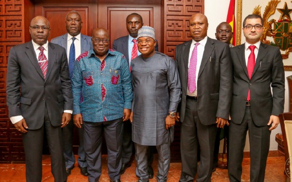 President Akufo-Addo with some officials when they paid a courtesy call on him at the Presidency