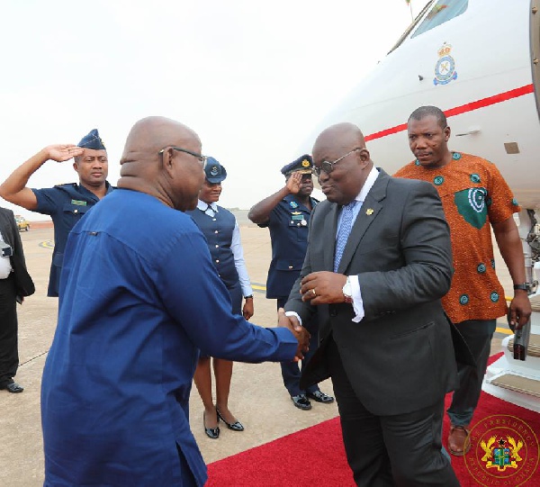 President Akufo-Addo was met on his arrival back to the country by the Speaker of Parliament