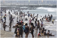 Revellers enjoy New Year's Day on a beach in Durban, South Africa