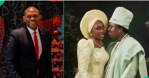 Nigerian billionaire (L) and Nigerian rapper Zlatan with his wife Davita (R)