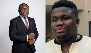 Ghanaian socialite Frederick Kumi aka Abu Trica (R) and his lawyer Oliver Barker-Vormawor (L)