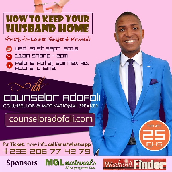 Counsellor Frank Adofoli to speak on How to keep your man in love