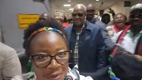 John Dramani Mahama (middle in shades) being mobbed by Ghanaians at the Toronto airport