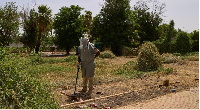 A member of Jasmar's demining team works in a mine-affected area in Khartoum, Sudan, April 21, 2026