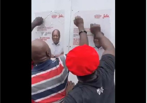 Watch as 'angry' protesters deface anti-Mahama posters at National Cathedral site